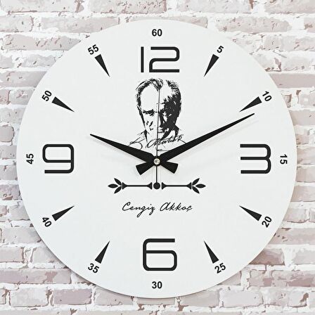 Kişiye Özel Atatürk Tasarımlı Hediye Ahşap Saat 33cm  KA02-1449