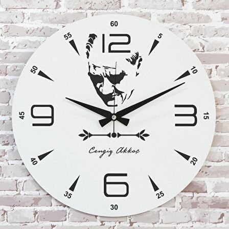 Kişiye Özel Atatürk Tasarımlı Hediye Ahşap Saat 33cm  KA02-1450