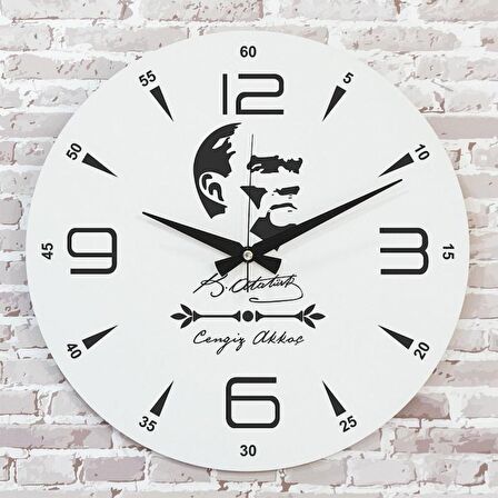 Kişiye Özel Atatürk Tasarımlı Hediye Ahşap Saat 33cm  KA02-1451