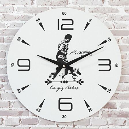 Kişiye Özel Atatürk Tasarımlı Hediye Ahşap Saat 33cm  KA02-1452