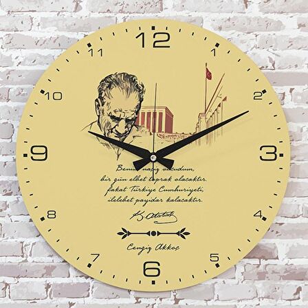Kişiye Özel Atatürk Tasarımlı Hediye Ahşap Saat 33cm  KA02-1453