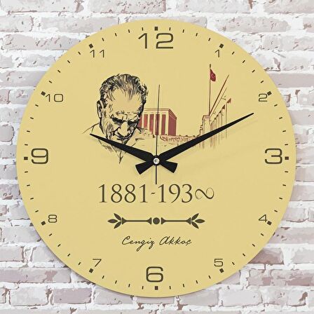 Kişiye Özel Atatürk Tasarımlı Hediye Ahşap Saat 33cm  KA02-1454