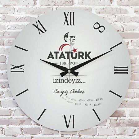 Kişiye Özel Atatürk Tasarımlı Hediye Ahşap Saat 33cm  KA02-1455