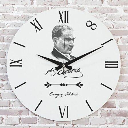 Kişiye Özel Atatürk Tasarımlı Hediye Ahşap Saat 33cm  KA02-1456