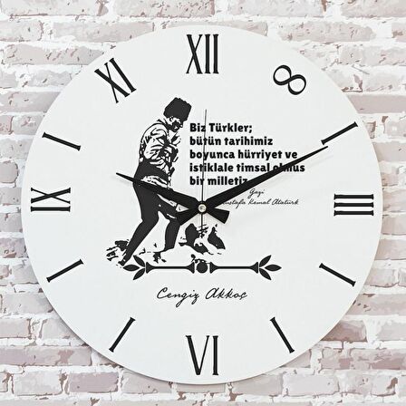 Kişiye Özel Atatürk Tasarımlı Hediye Ahşap Saat 33cm  KA02-1457