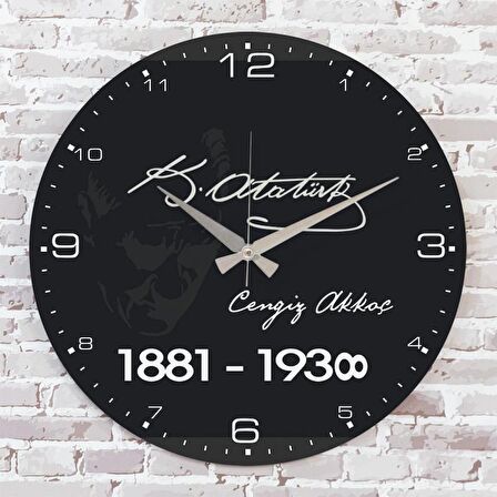 Kişiye Özel Atatürk Tasarımlı Hediye Ahşap Saat 33cm  KA02-1460