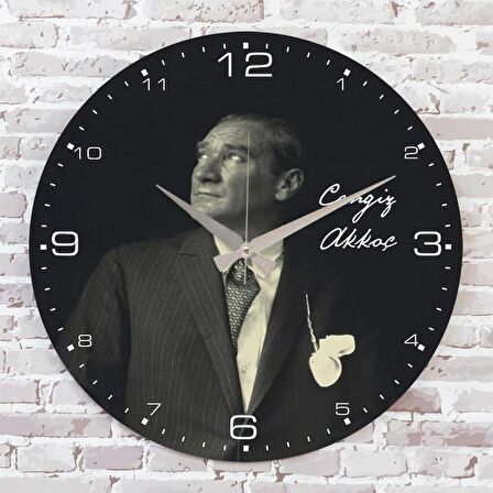 Kişiye Özel Atatürk Tasarımlı Hediye Ahşap Saat 33cm  KA02-1461