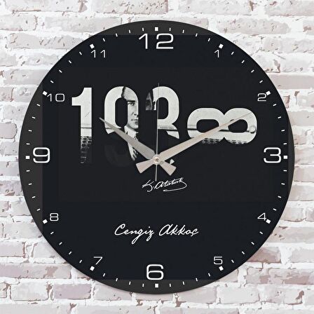 Kişiye Özel Atatürk Tasarımlı Hediye Ahşap Saat 33cm  KA02-1463