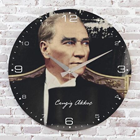 Kişiye Özel Atatürk Tasarımlı Hediye Ahşap Saat 33cm  KA02-1466
