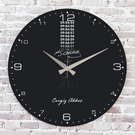 Kişiye Özel Atatürk Tasarımlı Hediye Ahşap Saat 33cm  KA02-1470