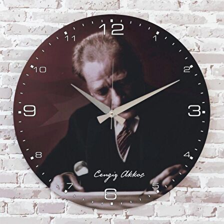 Kişiye Özel Atatürk Tasarımlı Hediye Ahşap Saat 33cm  KA02-1472