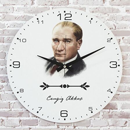 Kişiye Özel Atatürk Tasarımlı Hediye Ahşap Saat 33cm  KA02-1475