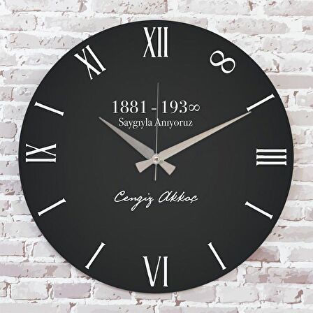 Kişiye Özel Atatürk Tasarımlı Hediye Ahşap Saat 33cm  KA02-1476