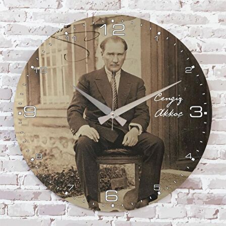 Kişiye Özel Atatürk Tasarımlı Hediye Ahşap Saat 33cm  KA02-1477