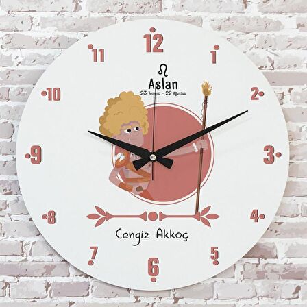 Aslan Burcuna Hediye Ahşap Saat 33cm  KA02-1481