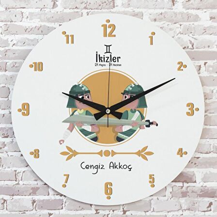 İkizler Burcuna Hediye Ahşap Saat 33cm  KA02-1485