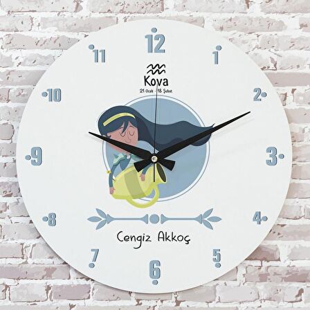 Kova Burcuna Hediye Ahşap Saat 33cm  KA02-1487