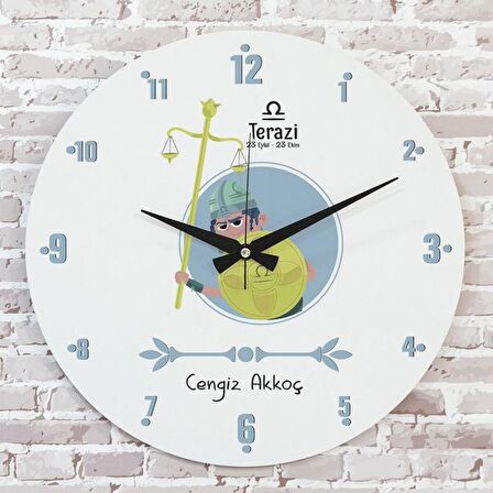 Terazi Burcuna Hediye Ahşap Saat 33cm  KA02-1489