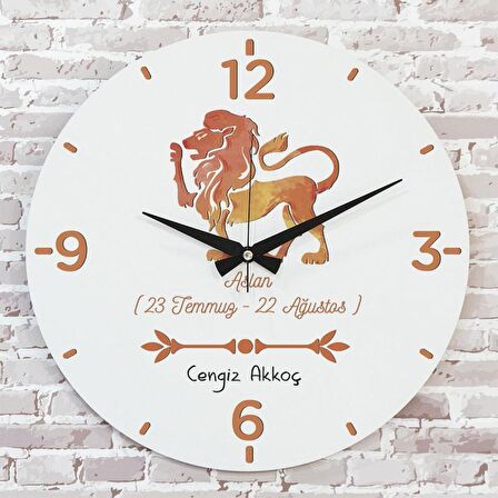 Aslan Burcuna Hediye Ahşap Saat 33cm  KA02-1493