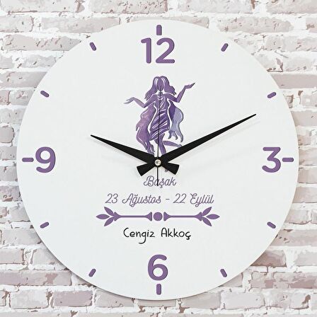 Başak Burcuna Hediye Ahşap Saat 33cm  KA02-1495