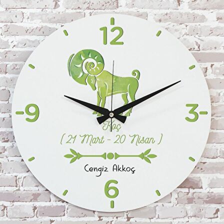 Koç Burcuna Hediye Ahşap Saat 33cm  KA02-1498