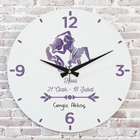 Kova Burcuna Hediye Ahşap Saat 33cm  KA02-1499