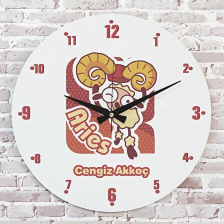 Koç Burcuna Hediye Ahşap Saat 33cm  KA02-1510