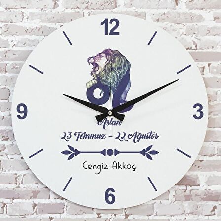 Aslan Burcuna Hediye Ahşap Saat 33cm  KA02-1517