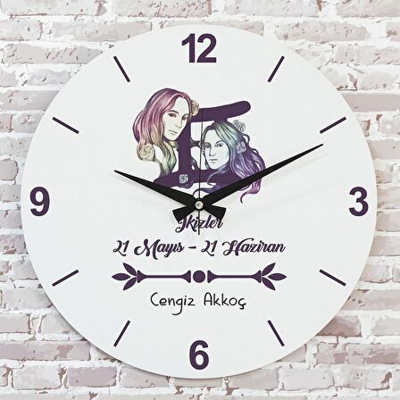 İkizler Burcuna Hediye Ahşap Saat 33cm  KA02-1520