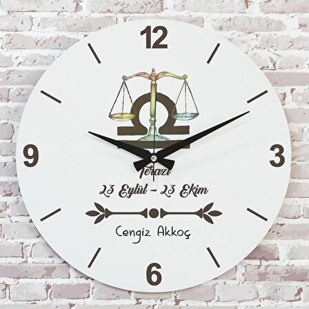 Terazi Burcuna Hediye Ahşap Saat 33cm  KA02-1524