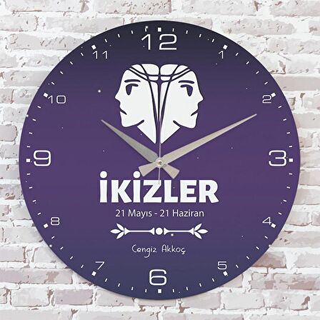 İkizler Burcuna Hediye Ahşap Saat 33cm  KA02-1532