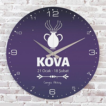 Kova Burcuna Hediye Ahşap Saat 33cm  KA02-1534