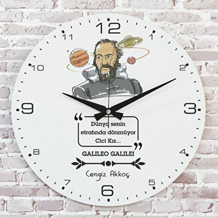 Kişiye Özel Galileo Galilei Tasarımlı Hediye Saat 33cm  KA02-1720