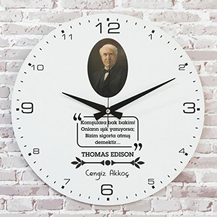 Kişiye Özel Thomas Edison Tasarımlı Hediye Saat 33cm  KA02-1721