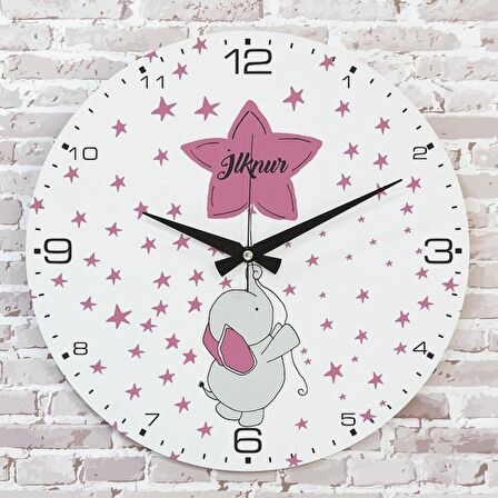 Kişiye Özel Çocuk Odası Hediyesi Ahşap Saat 33cm  KA02-1753