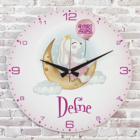 Kişiye Özel Çocuk Odası Hediyesi Ahşap Saat 33cm  KA02-1757