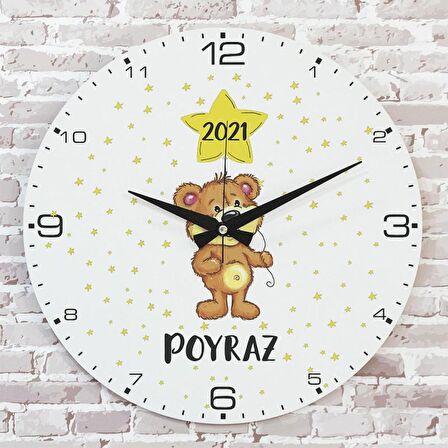 Kişiye Özel Çocuk Odası Hediyesi Ahşap Saat 33cm  KA02-1762