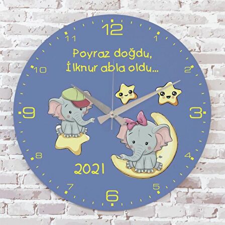 Kişiye Özel Çocuk Odası Hediyesi Ahşap Saat 33cm  KA02-1776