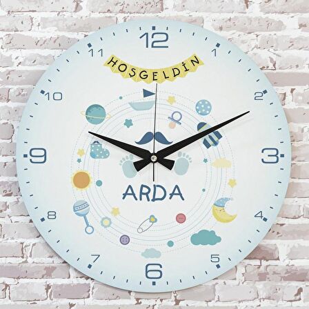 Kişiye Özel Çocuk Odası Hediyesi Ahşap Saat 33cm  KA02-1783