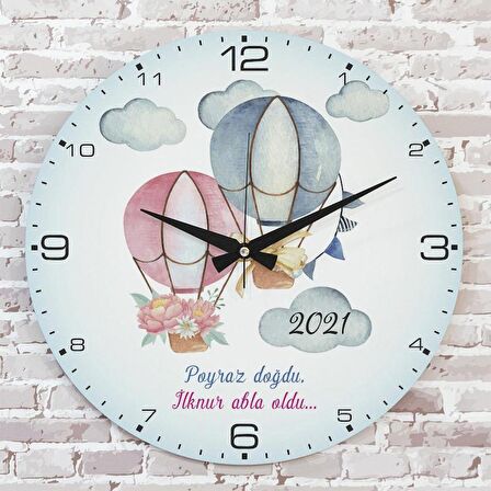 Kişiye Özel Çocuk Odası Hediyesi Ahşap Saat 33cm  KA02-1787