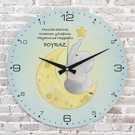 Kişiye Özel Çocuk Odası Hediyesi Ahşap Saat 33cm  KA02-1793