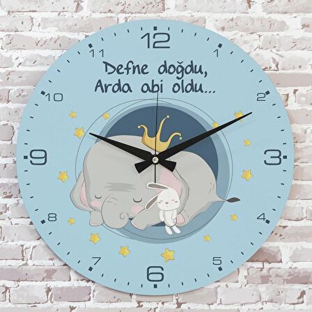 Kişiye Özel Çocuk Odası Hediyesi Ahşap Saat 33cm  KA02-1795