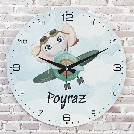 Kişiye Özel Çocuk Odası Hediyesi Ahşap Saat 33cm  KA02-1812