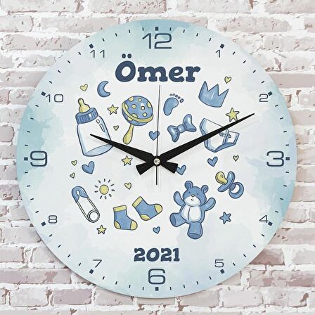 Kişiye Özel Çocuk Odası Hediyesi Ahşap Saat 33cm  KA02-1819