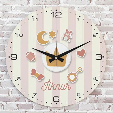 Kişiye Özel Çocuk Odası Hediyesi Ahşap Saat 33cm  KA02-1820
