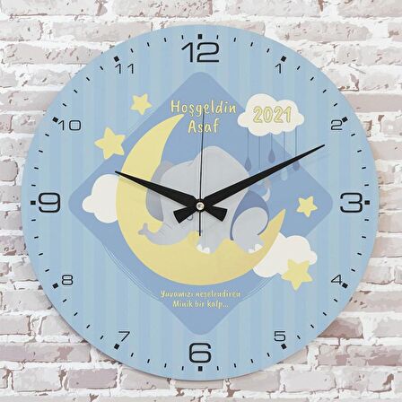 Kişiye Özel Çocuk Odası Hediyesi Ahşap Saat 33cm  KA02-1821