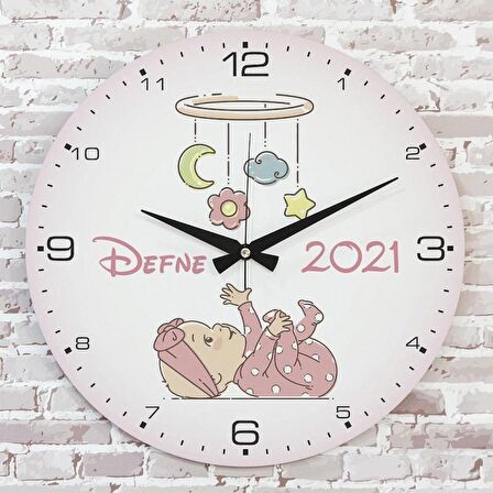 Kişiye Özel Çocuk Odası Hediyesi Ahşap Saat 33cm  KA02-1825