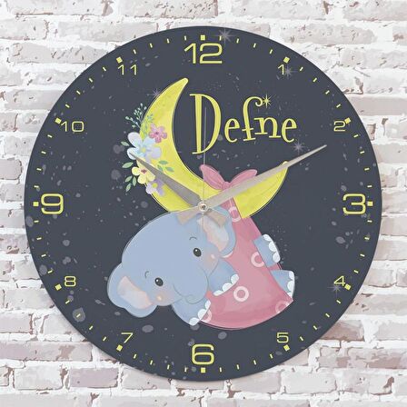 Kişiye Özel Çocuk Odası Hediyesi Ahşap Saat 33cm  KA02-1830