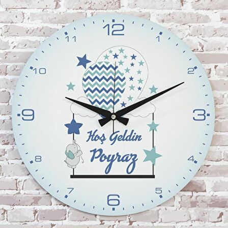 Kişiye Özel Çocuk Odası Hediyesi Ahşap Saat 33cm  KA02-1836