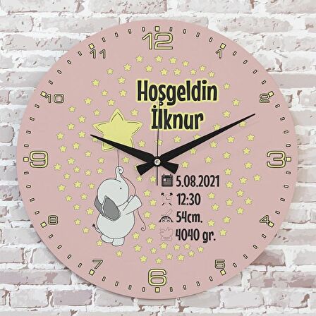 Kişiye Özel Çocuk Odası Hediyesi Ahşap Saat 33cm  KA02-1838
